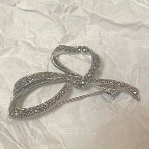 Vintage Silver and Rhinestone Bow Brooch